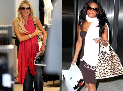 Lindsay Lohan and Melanie Brown wearing Love Quotes Scarves.