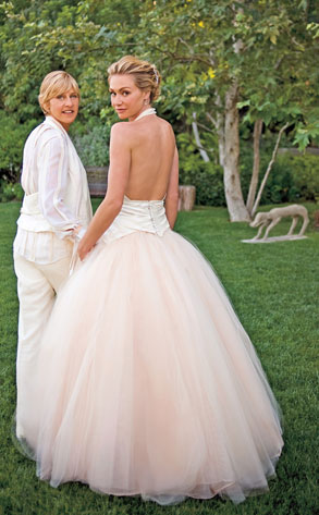 Talk show hostess Ellen DeGeneres (l) and her "bride," Portia deRossi