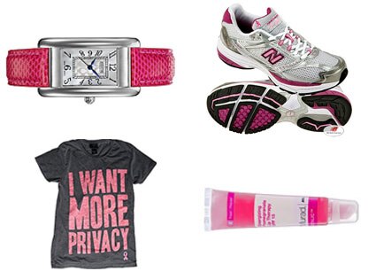 Coach Lexington Watch, New Balance's Lace for the Cure Sneaker,  PRVCY Tee, Murad's Energizing Pomegranate Lip Protector