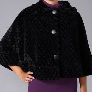 MM Couture Black Faux Fur High Neck Cape Jacket 