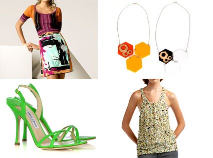 M Missoni's Mixed Materials Dress, Jimmy Choo's Jasmine Patent Sandals, 3.1 Phillip Lim's Racerback Tank, Substance Acrylic and Wood Necklace