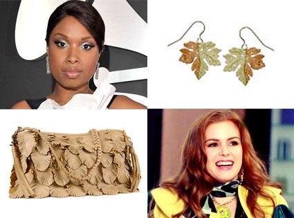 Jennifer Hudson, Gold Leaf Earrings, Melie Bianco Purse, Isla Fisher