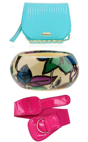 ASOS Quilted Tassel Bag, Forever 21 Exotic Flower Bangle, Go Jane Patent Elastic Belt