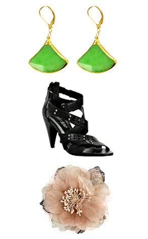Marnie Rocks Green Jade Fan Earrings, Firetrap Strappy Zip Back Heeled Sandals, Forever 21 Flower Brooch