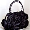 Jet Black Rose Flower Satin Bead Handbag Purse