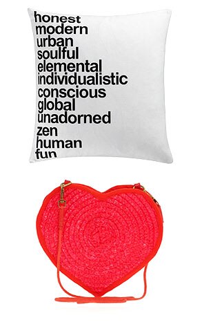 ASOS Heart Straw Across-Body-Bag, CB2 Credo Pillow