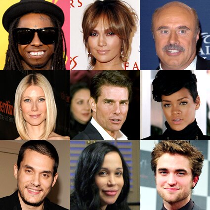Lil' Wayne, Jennifer Lopez, Dr. Phil McGraw, Gwyneth Paltrow, Tom Cruise, Rihanna, John Mayer, Nadya Suleman, Robert Pattinson 