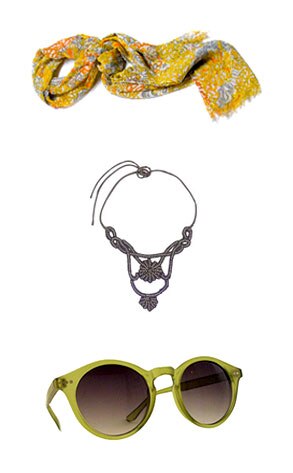 Fa'brik Scarf, Echo Beaded Organic Necklace, Vintage Camptown Small Round Sunglasses