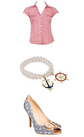 Charlotte Russe Gingham Blouse, Aldo Malboeuf Bracelet, Guess Teach Stilettos