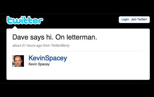 Kevin Spacey, Twitter Page