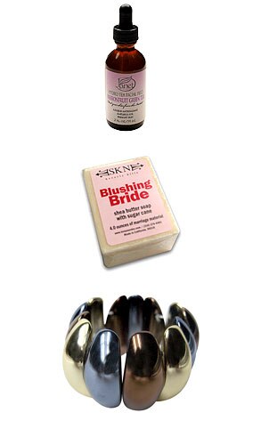 Janet's Skin Care Hydro Tea Facial Feed, SKN Beverly Hills Blushing Bride Soap, Erzulinea Spear-shaped Bracelet