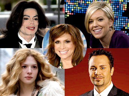 Michael Jackson, Kate Gosselin, Rachelle Lefevre, Ryan Jenkins, Paula Abdul