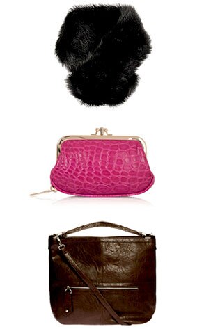Forever 21 Faux Fur Stole, DKNY Crocodile Purse, Fred Flare Satchel