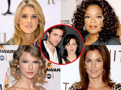 Carrie Prejean, Oprah Winfrey, Taylor Swift, Cindy Crawford, Rob Pattinson, Kristen Stewart