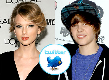 Taylor Swift, Justin Bieber, Twitter Logo Dimitrios Kambouris/Getty Images; 