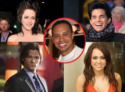 Kristen Stewart, Adam Lambert, Jared Padaleki, Miley Cyrus, Tiger Woods