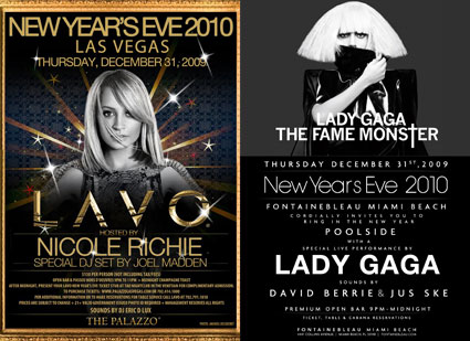Lady Gaga, Nicole Richie, New Years Eve Invites Courtesy The Palazzo/ Amanda 