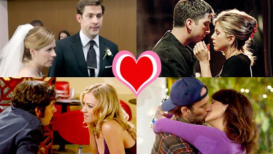 John Krasinski, Jenna Fischer, The Office, David Schwimmer, Jennifer Aniston, Friends, Zachary Levi, Yvonne Strahovski, Chuck, Lauren Graham, Scott Patterson, Gilmore Girls, TV Top Couples
