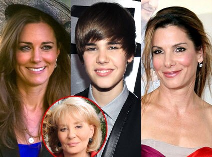 Kate Middleton, Justin Bieber, Barbara Walters, Sandra Bullock