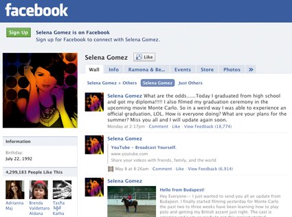 Selena Gomez, Facebook Facebook.com. Try as you might, you just can't be 