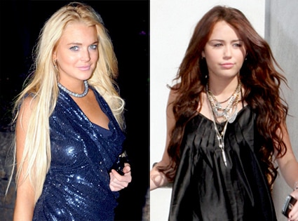 lindsay lohan hair extensions. Lindsay Lohan, Miley Cyrus