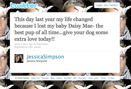  to the one-year anniversary of her dog's death. Jessica Simpson 