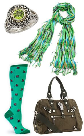 George Gina and Lucy Bag, Andrea Candela Ring Peridot Ring, Chic Tweak Scarf, Sock it to Me Stocking
