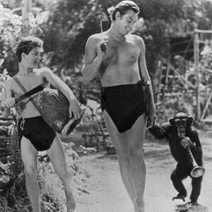 Johnny Weissmuller, chimpanzee Cheetah, Johnny Sutherland 