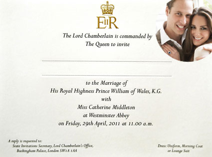 Kate Middleton, Prince William Wedding Invite