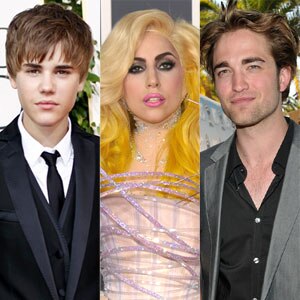 Lady Gaga, Justin Bieber, Robert Pattinson