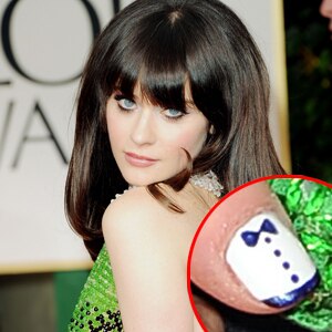 Zooey Deschanel Dresses Her Nails to the Nines at Golden Globes - mystyle.com