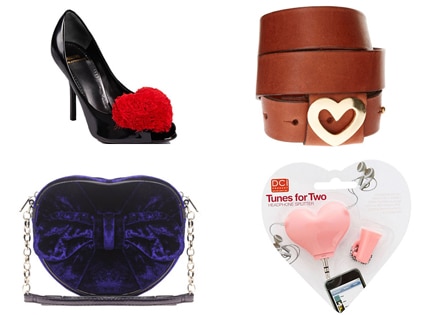 Suzy Smith Heart Velvet Purse, Pieces Fortune Heart Belt, Moschino Cheap & Chic Heart Pumps & Tunes for Two: 