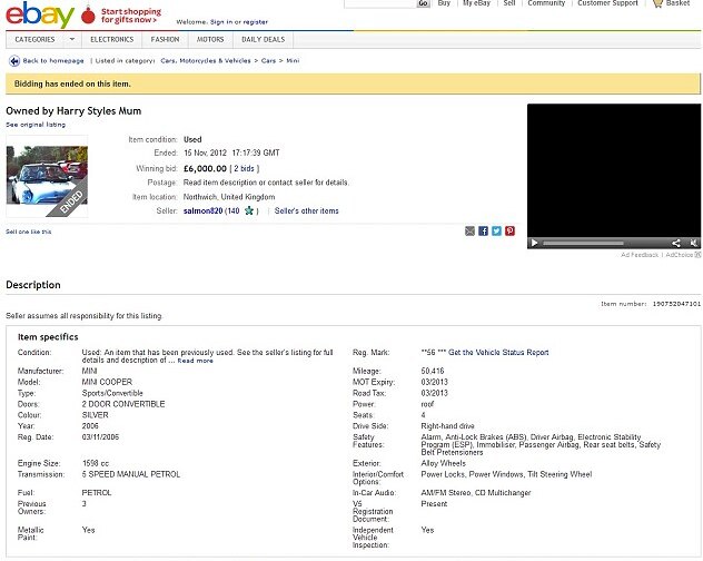 Harry Styles, eBay