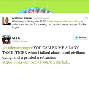 Anderson Cooper, M.I.A., Twitter
