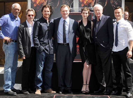 Morgan Freeman, Gary Oldman, Christian Bale, Christopher Nolan, Anne Hathaway, Sir Michael Caine, Joseph Gordon-Levitt