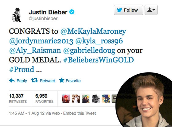 Olympic Tweets, Justin Bieber