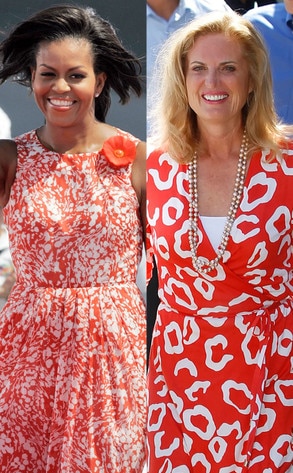 Michelle Obama, Ann Romney, Red floral dresses