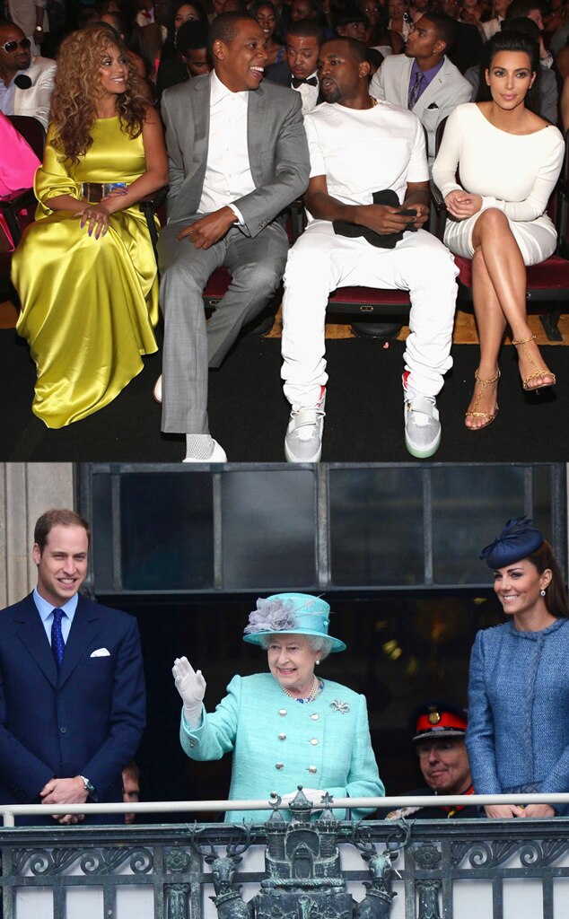 Beyonce, Jay-Z, Kanye West, Kim Kardashian, Prince William, Queen Elizabeth, Duchess Catherine, Kate Middleton