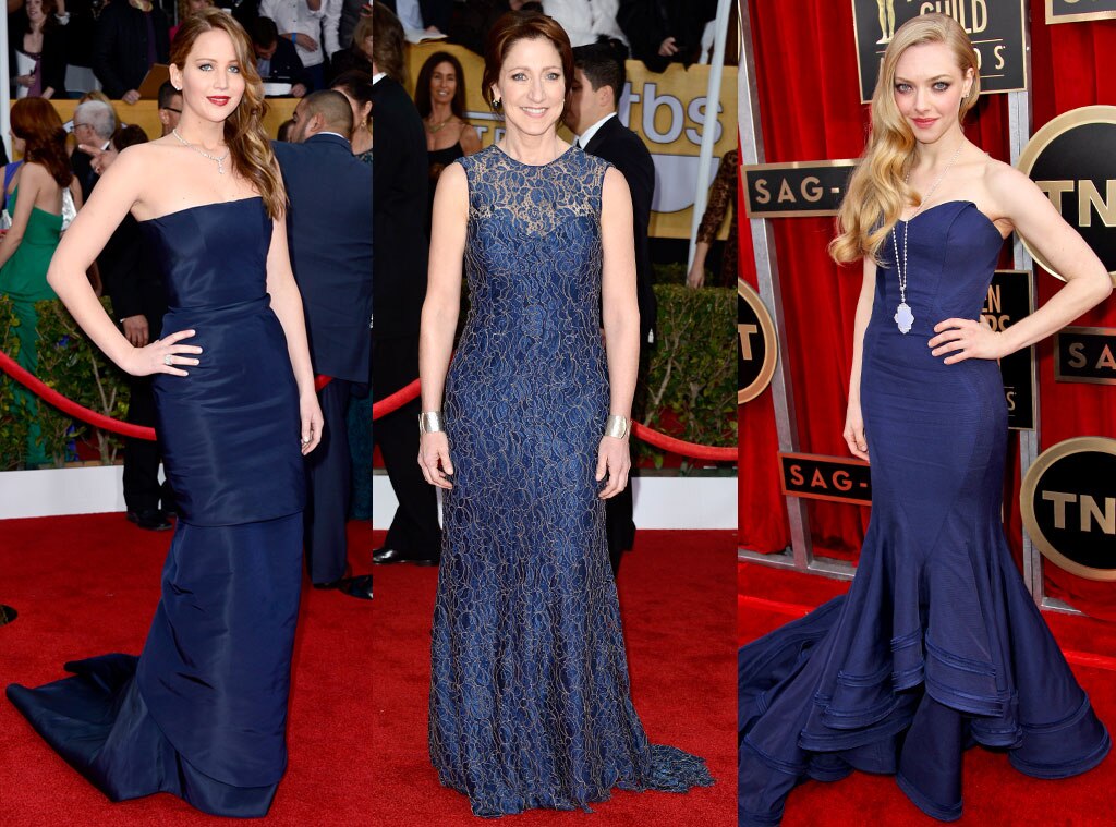 SAG Blue Dress Trend, Jennifer Lawrence, Amanda Seyfried, Edie Falco