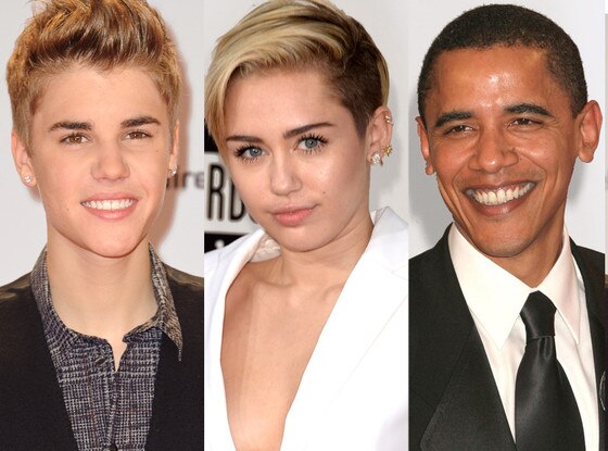 Justin Bieber, Miley Cyrus, Barack Obama Justin Bieber, Miley Cyrus, Barack Obama