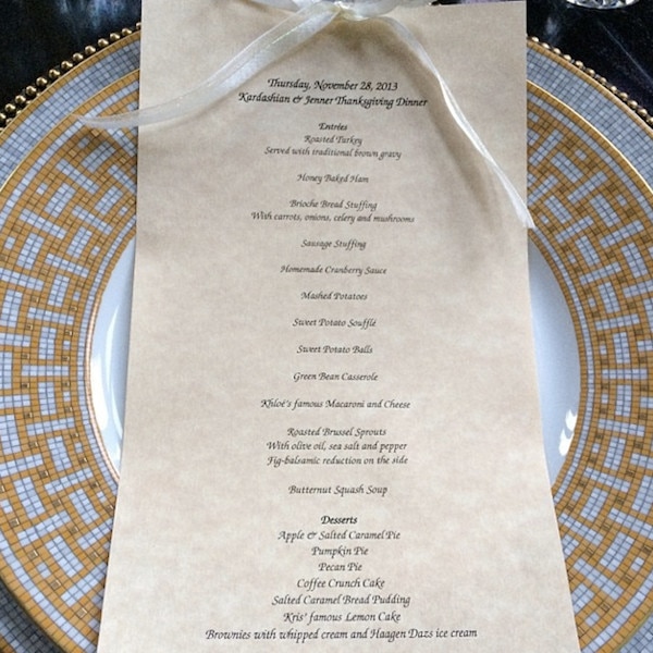 Kardashian, Jenner Family Thanksgiving Day Menu Kardashian, Jenner Family Thanksgiving Day Menu