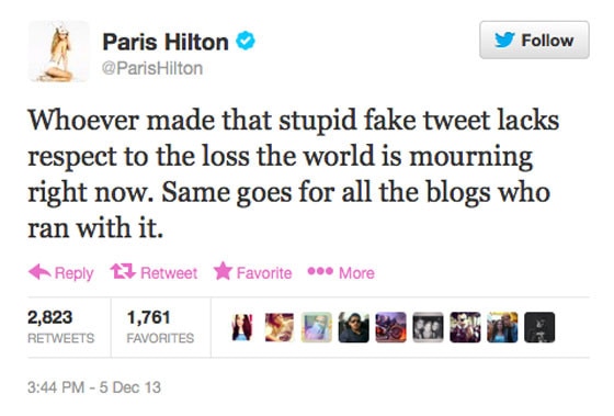 Paris Hilton, Nelson Mandela Tweets Paris Hilton, Nelson Mandela Tweets