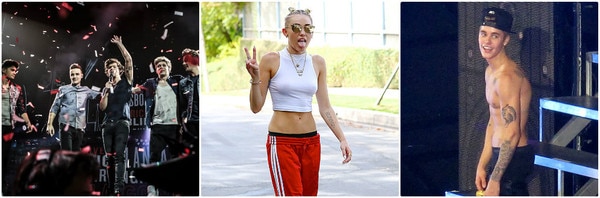 One Direction, Miley Cyrus, Justin Bieber One Direction, Miley Cyrus, Justin Bieber