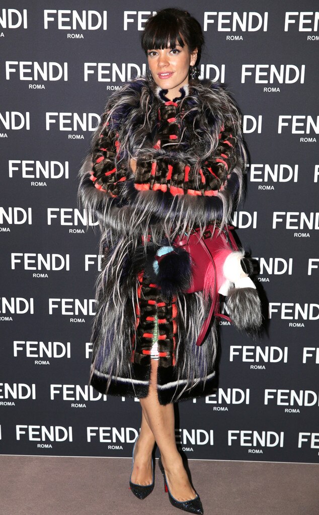 Lily Allen Looks Like a Terrifying Insect in This Scary Fur Coat on