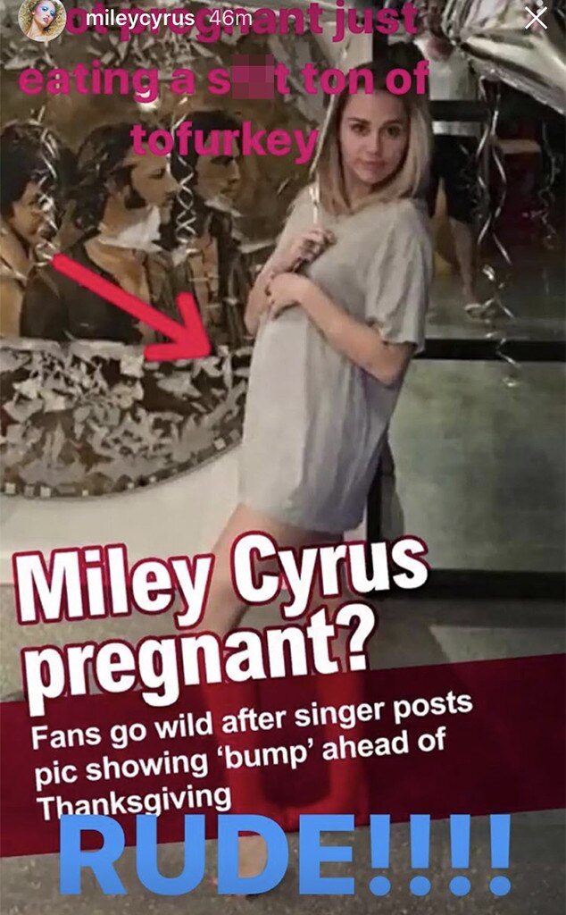 Miley Cyrus, Denies Pregnancy, Instagram Stories, Thanksgiving