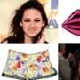 Kristen Stewart, Lulu Guinness Lip Clutch, Forever 21 Watercolor Floral PJ Short, Fergie
