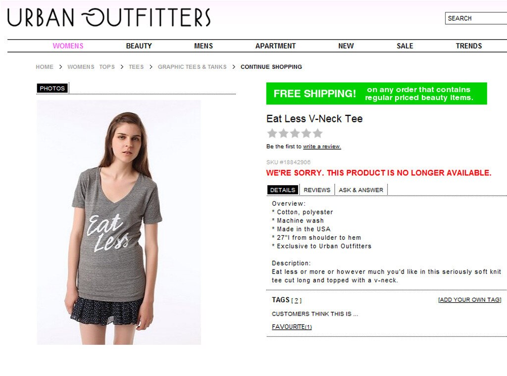 Urban Outfitters Eat Less Shirt from Controversial Clothing | E! News