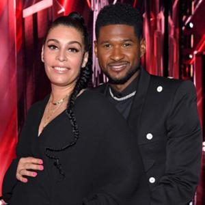 Usher, Jennifer Goicoechea, 2021 iHeartRadio Music Awards, backstage, pregnancy